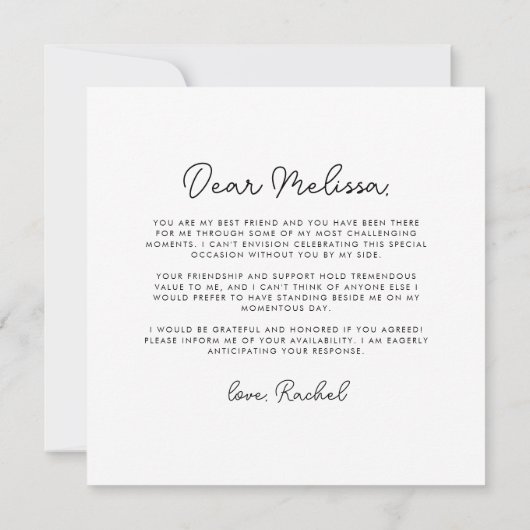 Whimsical Minimal Script Bridesmaid Vorschlag Card Einladung (Rückseite)