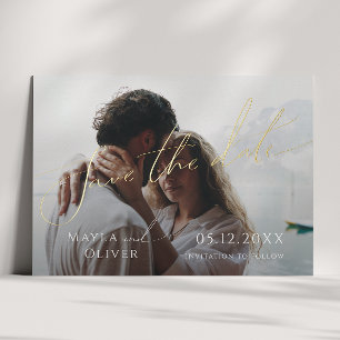 Whimsical Minimal Script Foto Save the Date Folie  Folieneinladung