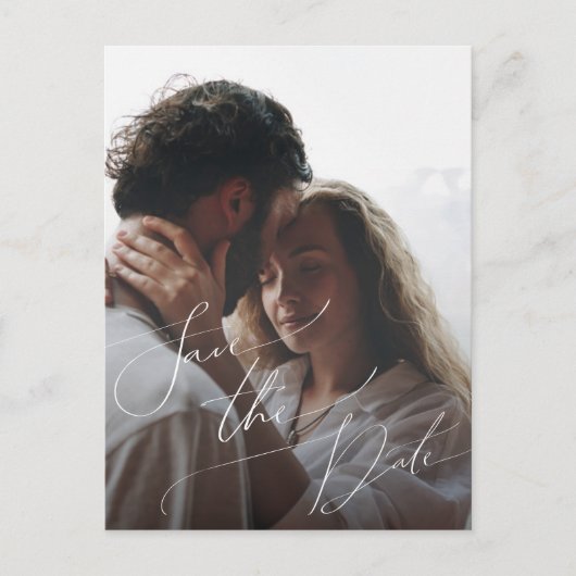 Whimsical Minimal Script Vollständiges Foto Save t Einladungspostkarte (Vorderseite)