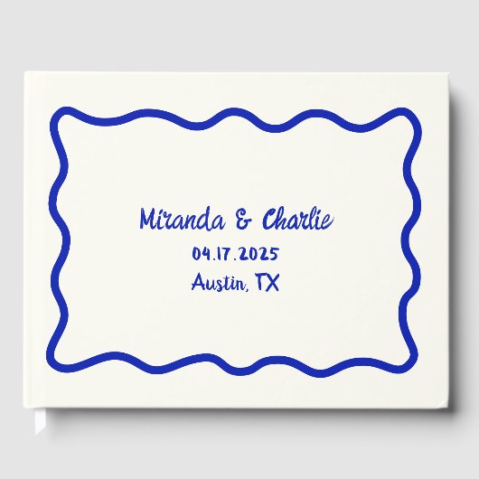 Whimsical Minimal Wavy Border Bold Blue Wedding Gästebuch (Vorderseite)