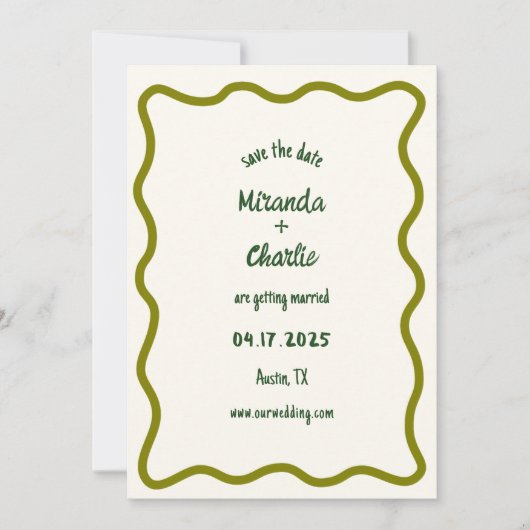 Whimsical Minimal Wavy Border Handgeschriebene Läs Save The Date (Vorderseite)