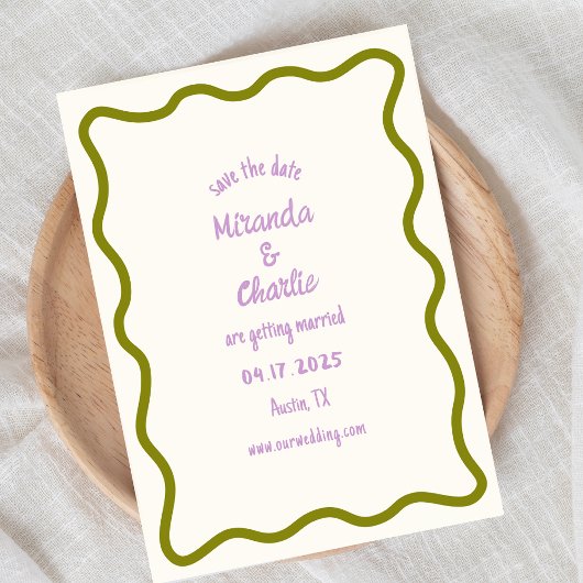 Whimsical Minimal Wavy Border Handgeschriebene Läs Save The Date