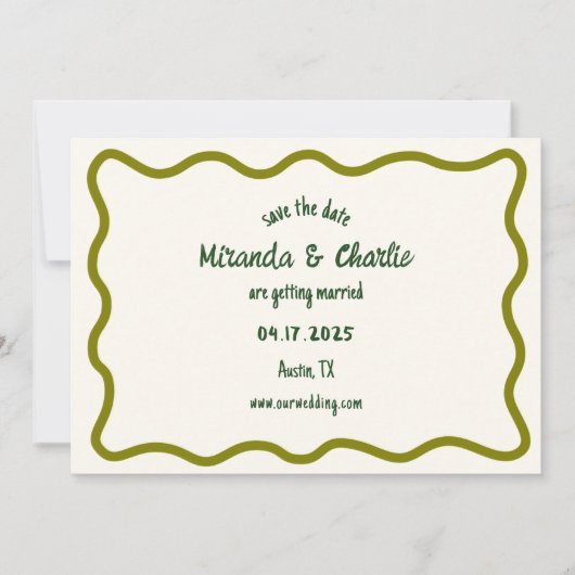 Whimsical Minimal Wavy Border Handgeschriebene Läs Save The Date (Vorderseite)