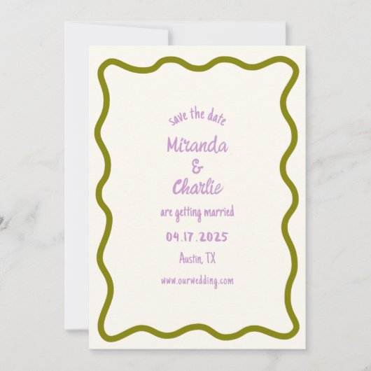 Whimsical Minimal Wavy Border Handgeschriebene Läs Save The Date (Vorderseite)