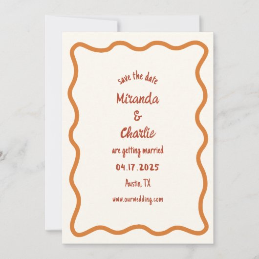 Whimsical Minimal Wavy Border Handgeschriebener 70 Save The Date (Vorderseite)