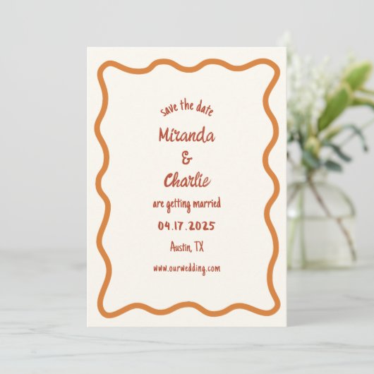 Whimsical Minimal Wavy Border Handgeschriebener 70 Save The Date (Stehend Vorderseite)