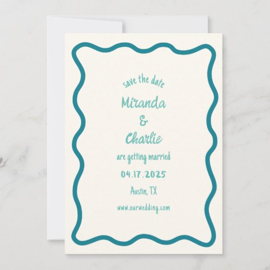 Whimsical Minimal Wavy Border Handschriftlich einf Save The Date (Vorderseite)