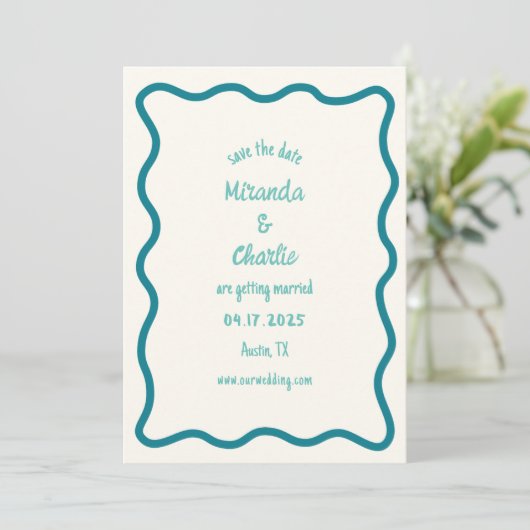 Whimsical Minimal Wavy Border Handschriftlich einf Save The Date (Stehend Vorderseite)