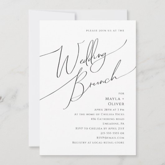 Whimsical Minimalist Script Wedding Brunch Einladung (Vorderseite)