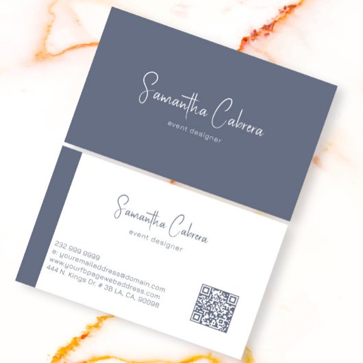 Whimsical Minimalistic Calligraphy on Blue Gray Visitenkarte