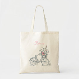 Whimsical Minimalistisch Bicycle Vine Pink Rose Tragetasche