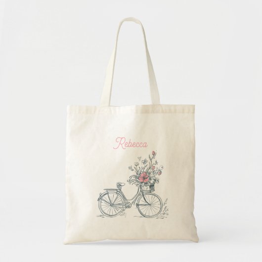 Whimsical Minimalistisch Bicycle Vine Pink Rose Tragetasche (Vorne)