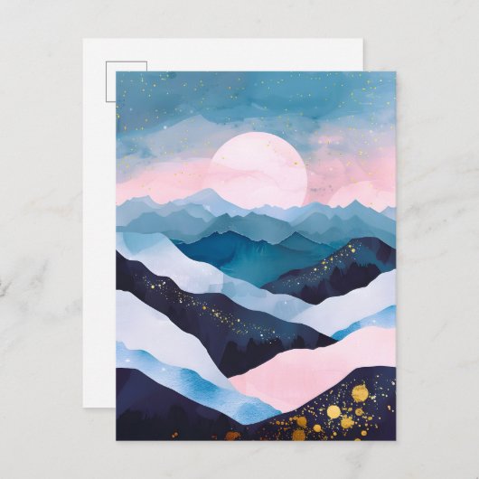 Whimsical Minimalistisch Gold Mountain Wasserfarbe Ankündigungspostkarte (Vorne/Hinten)