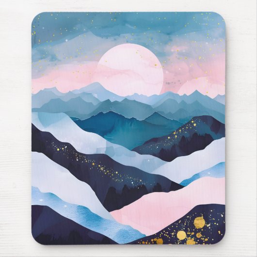 Whimsical Minimalistisch Gold Mountain Wasserfarbe Mousepad (Vorne)