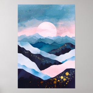Whimsical Minimalistisch Gold Mountain Wasserfarbe Poster