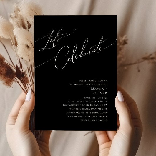 Whimsical Minimalistisch Script Black Let's Celebr Einladung