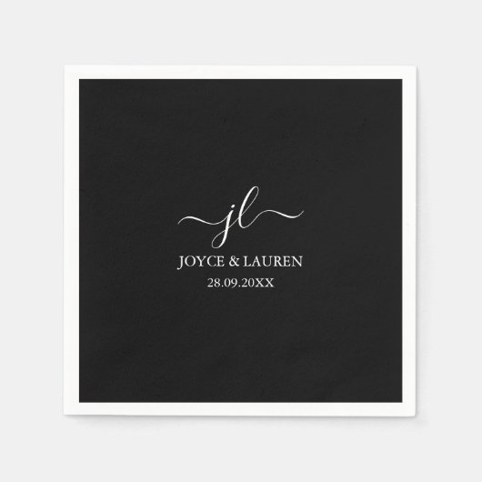 Whimsical Minimalistisch Script Black Wedding Cock Serviette (Vorderseite)