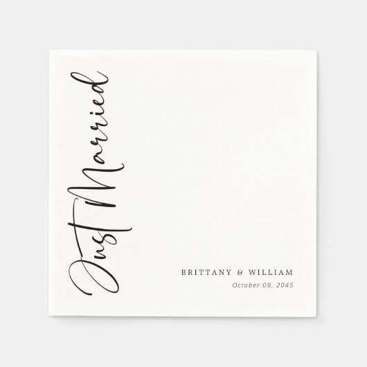 Whimsical Minimalistisch Script: Black & White Wed Serviette (Vorderseite)