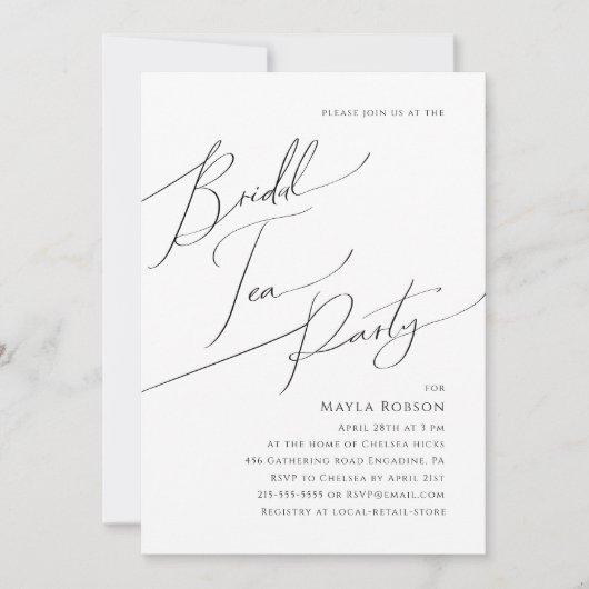 Whimsical Minimalistisch Script Bridal Tea Party Einladung (Vorderseite)