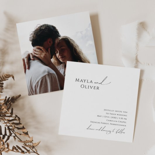 Whimsical Minimalistisch Script Foto Square Weddin Einladung