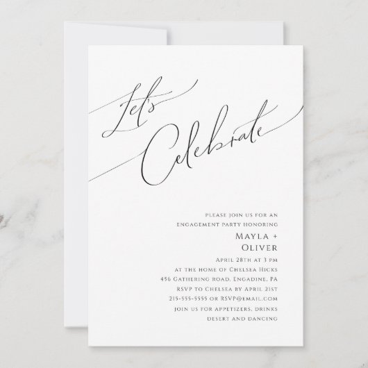 Whimsical Minimalistisch Script Let's Celebrate In Einladung (Vorderseite)