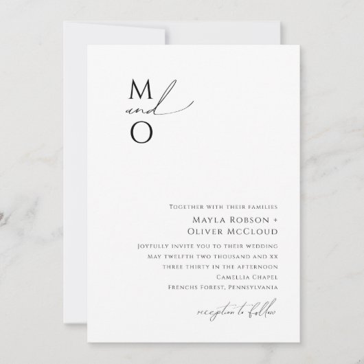 Whimsical Minimalistisch Script Monogram Wedding Einladung (Vorderseite)