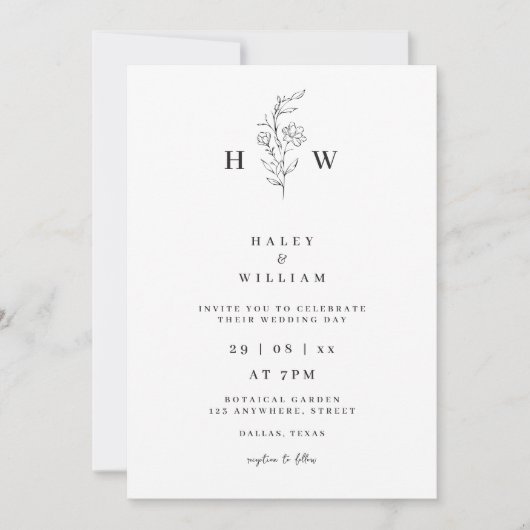 Whimsical Minimalistisch Script Simple White Weddi Einladung (Vorderseite)