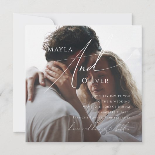 Whimsical Minimalistisch Script Square Foto Weddin Einladung (Vorderseite)