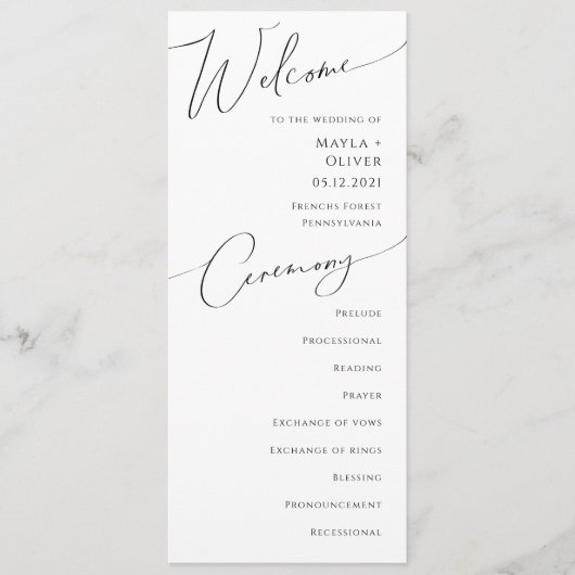 Whimsical Minimalistisch Script Wedding Program Programm (Vorderseite)