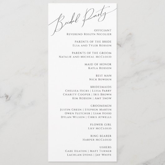 Whimsical Minimalistisch Script Wedding Program Programm (Rückseite)