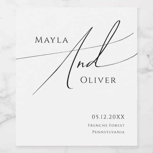 Whimsical Minimalistisch Script Wedding Weinetikett (Einzelnes Label)
