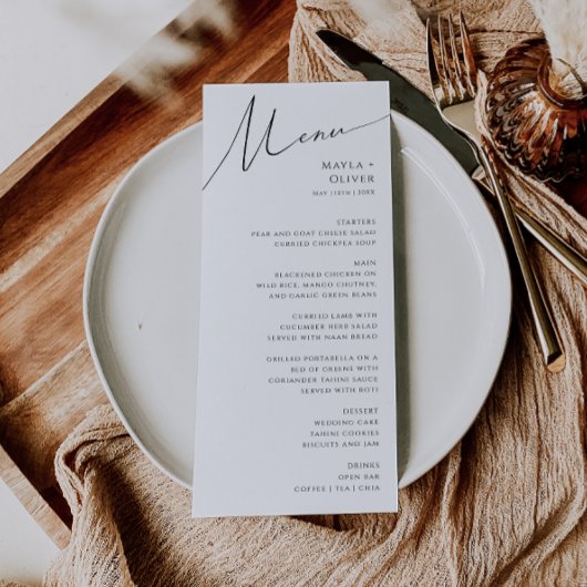 Whimsical Minimalistisch Script Wedning Dinner Menükarte