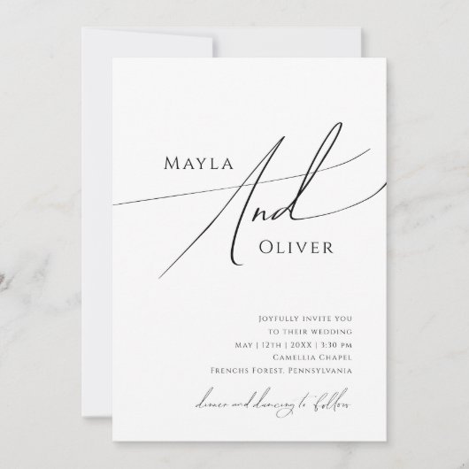 Whimsical Minimalistisches Skript in einer Hochzei Einladung (Vorderseite)