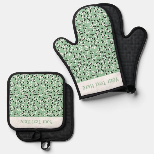 Whimsical Mint Polka Dot Doodles Pattern Ofenhandschuh & Topflappen-Set (Vorderseite/Rückseite)