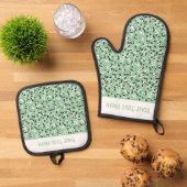 Whimsical Mint Polka Dot Doodles Pattern Ofenhandschuh & Topflappen-Set (Oben Unten)