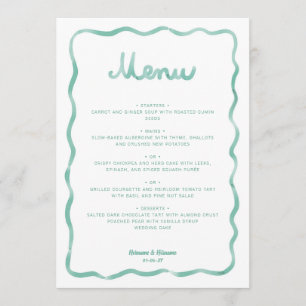 Whimsical Mintgrün Weiße Wellige Rahmen Hochzeit Menükarte