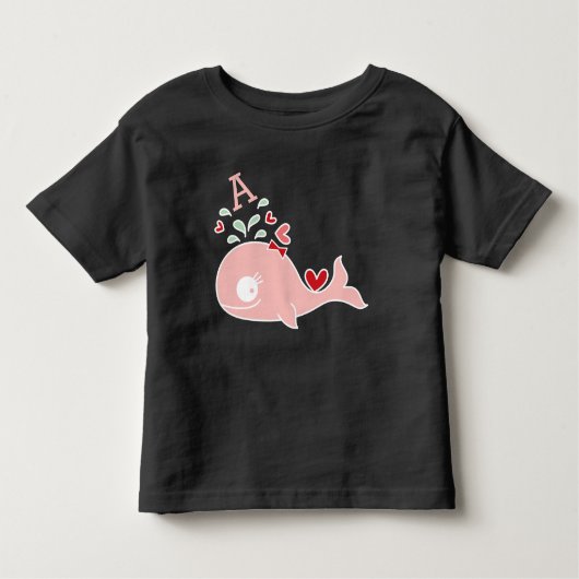 Whimsical Miss Pink Whale Bow Monogram Baby Girl Kleinkind T-shirt (Vorderseite)