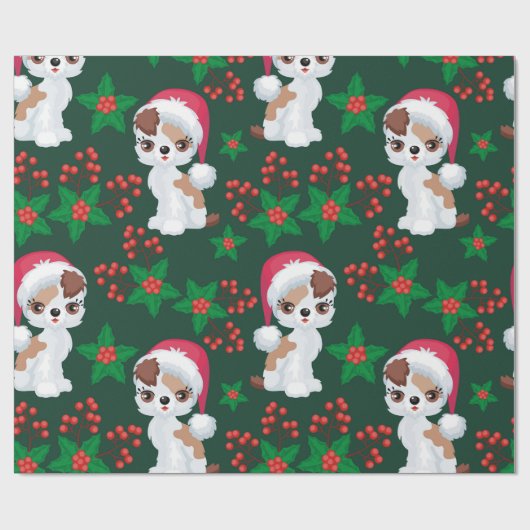 Whimsical Mistletoe und Welpen Geschenkpapier (Flach)