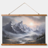 Whimsical Misty Mountain Landschaft Wandteppich Mit Holzrahmen (Vorne)