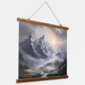 Whimsical Misty Mountain Landschaft Wandteppich Mit Holzrahmen (Gewinkelt)