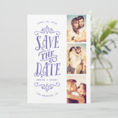 Whimsical Mod 3-Foto Save the Date | Lavendelblau (Stehend Vorderseite)