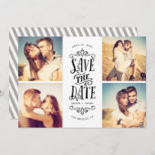 Whimsical Mod 4-Foto Save the Date | Schwarz (Vorne/Hinten)