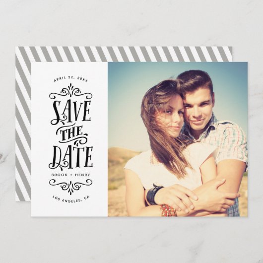 Whimsical Mod Foto Save the Date | Schwarz (Vorne/Hinten)
