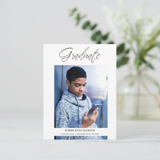 Whimsical Modern Abschluss Calligraphy Foto Postkarte (Stehend Vorderseite)