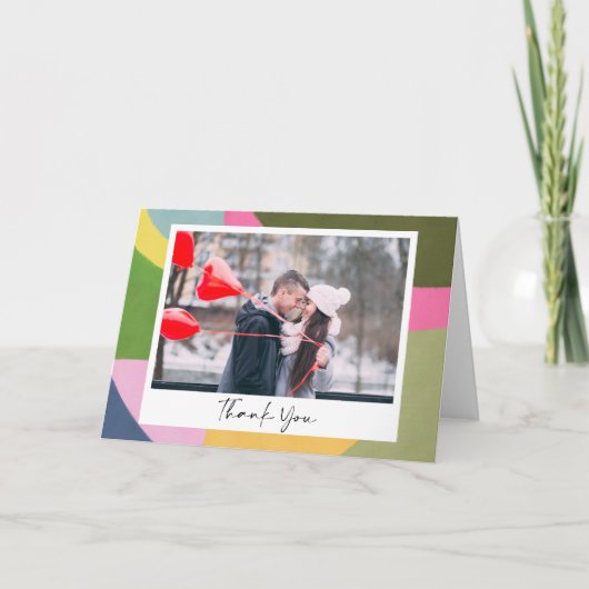Whimsical Modern Abstrakt Art Foto Wedding Dankeskarte (Vorderseite)
