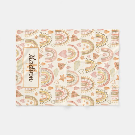 Whimsical Modern Boho Rainbow Pattern Name Baby Fleecedecke (Vorderseite (Horizontal))
