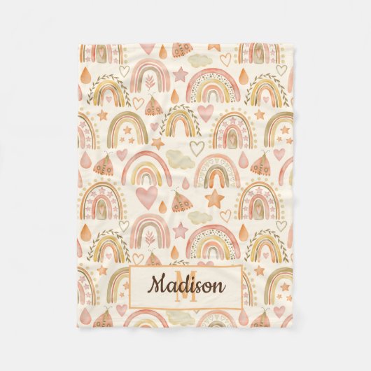 Whimsical Modern Boho Rainbow Pattern Name Baby Fleecedecke (Vorderseite)