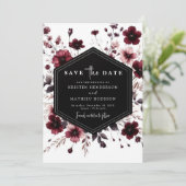 Whimsical Modern Burgundy Wedding Save The Date (Stehend Vorderseite)