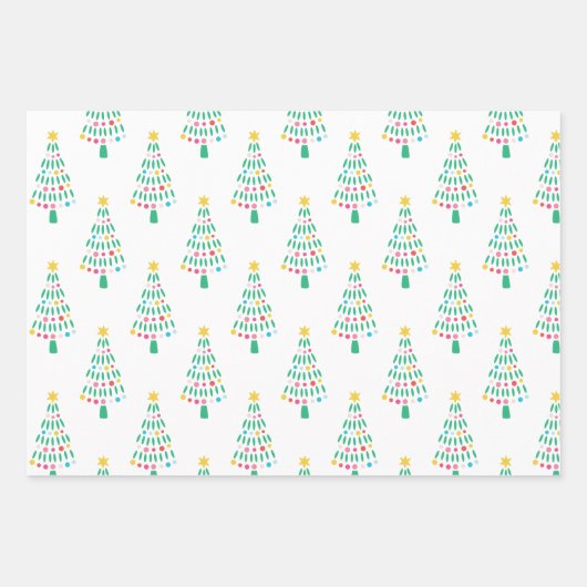 Whimsical Modern Christmas Tree Set von 3 Geschenkpapier Set (Vorderseite)