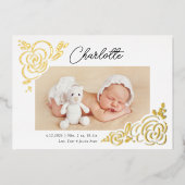 Whimsical Modern Floral Foto Geburtsankündigung Folieneinladung (Vorderseite)